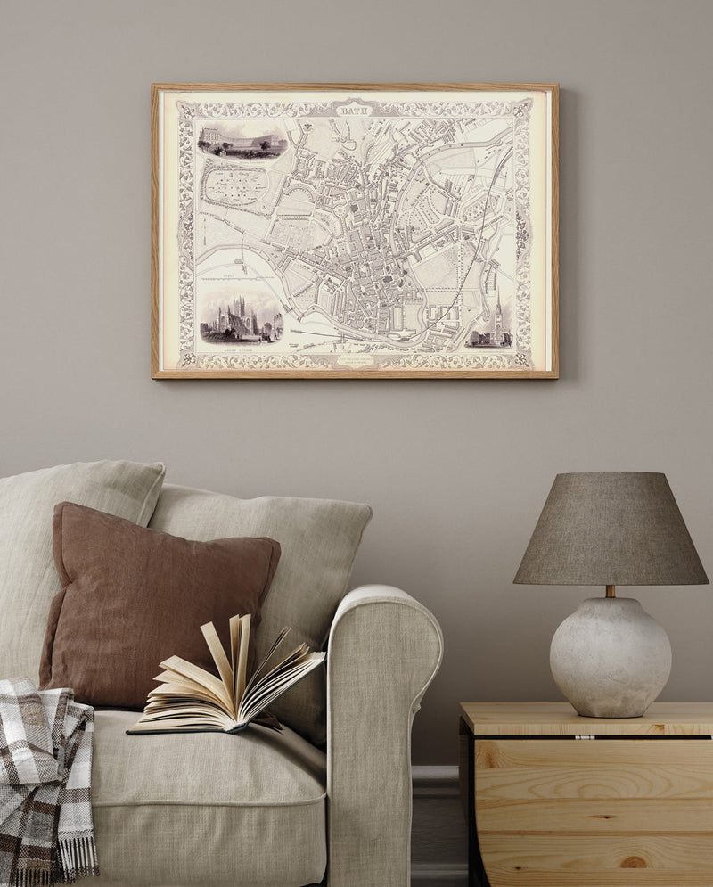 Classic Vintage City Map of Bath, England 1851