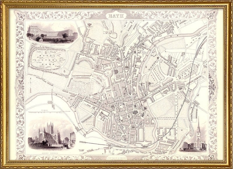 Classic Vintage City Map of Bath, England 1851
