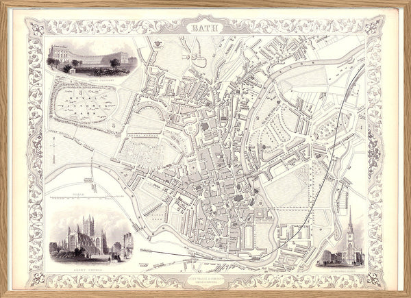 Classic Vintage City Map of Bath, England 1851