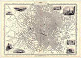 Classic Vintage City Map of Birmingham, England 1851