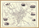 Classic Vintage City Map of Bradford, England 1851