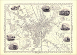 Classic Vintage City Map of Bradford, England 1851