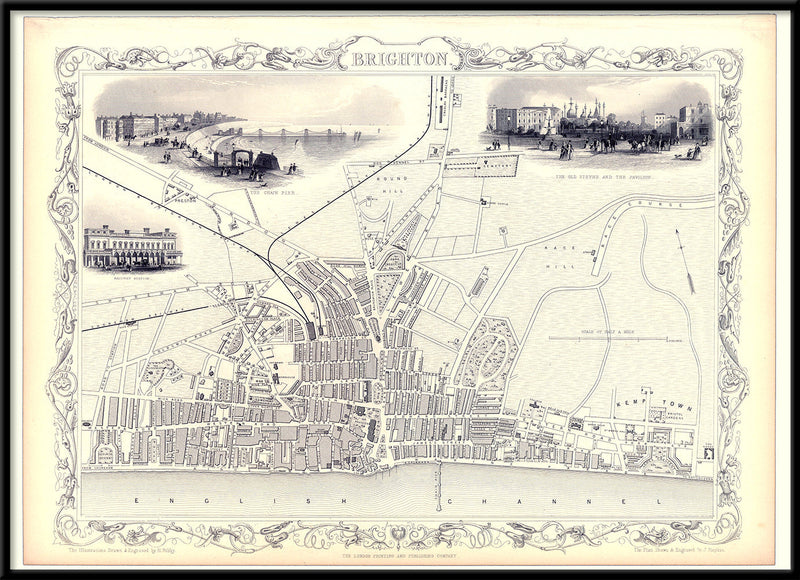 Classic Vintage City Map of Brighton, England 1851
