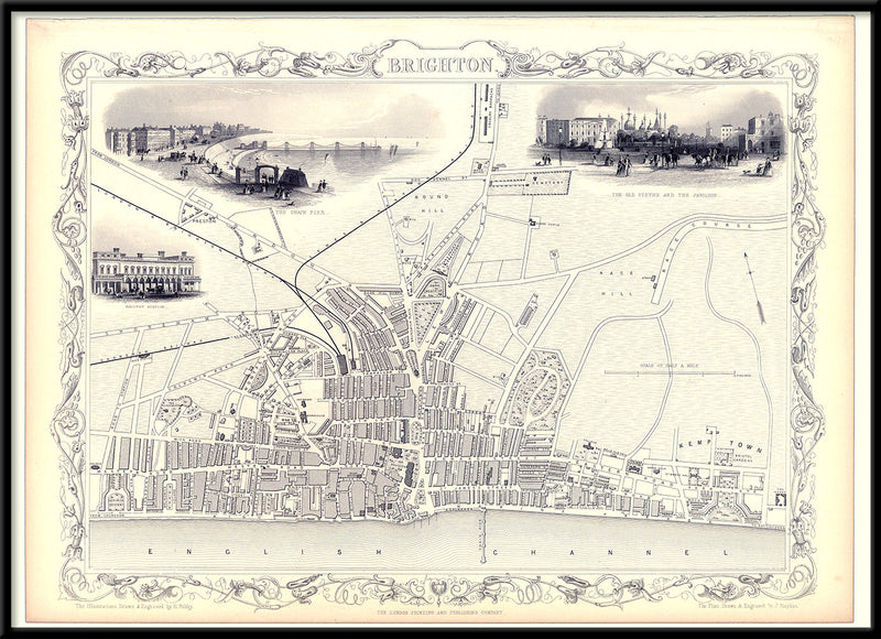 Classic Vintage City Map of Brighton, England 1851