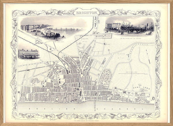 Classic Vintage City Map of Brighton, England 1851