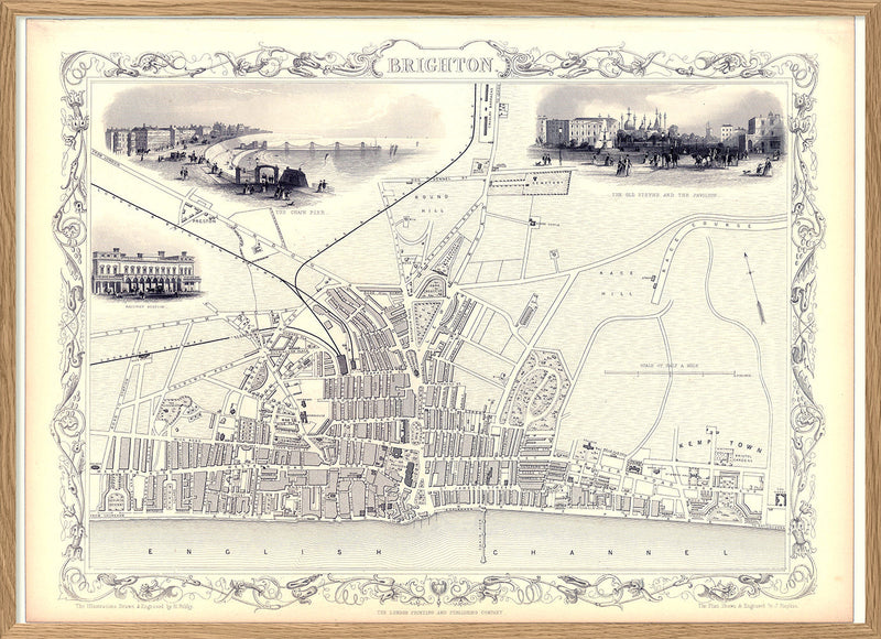Classic Vintage City Map of Brighton, England 1851