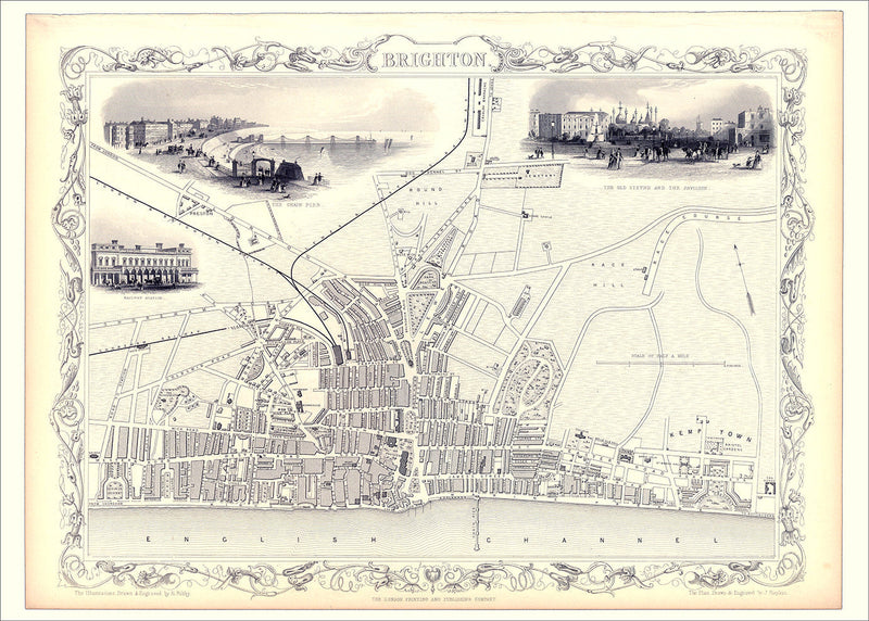 Classic Vintage City Map of Brighton, England 1851