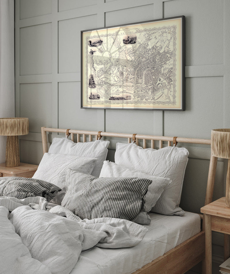 Classic Vintage City Map of Bristol, England 1851