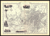Classic Vintage City Map of Bristol, England 1851