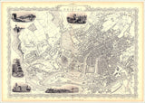 Classic Vintage City Map of Bristol, England 1851