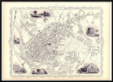 Classic Vintage City Map of Exeter, England 1851