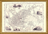 Classic Vintage City Map of Exeter, England 1851