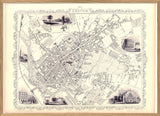 Classic Vintage City Map of Exeter, England 1851