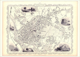 Classic Vintage City Map of Exeter, England 1851