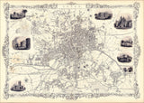 Classic Vintage City Map of Leeds, England 1851
