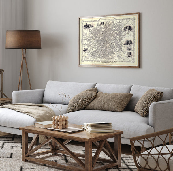 Classic Vintage City Map of Manchester, England 1851