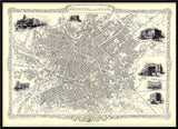 Classic Vintage City Map of Manchester, England 1851