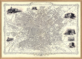 Classic Vintage City Map of Manchester, England 1851