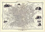 Classic Vintage City Map of Manchester, England 1851