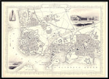 Classic Vintage City Map of Plymouth, England 1851