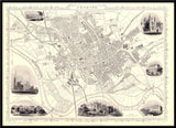 Classic Vintage City Map of Preston, England 1851