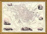 Classic Vintage City Map of Preston, England 1851