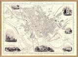 Classic Vintage City Map of Preston, England 1851