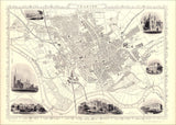 Classic Vintage City Map of Preston, England 1851