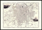 Classic Vintage City Map of Sheffield, England 1851