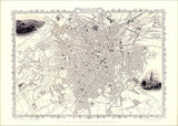 Classic Vintage City Map of Sheffield, England 1851