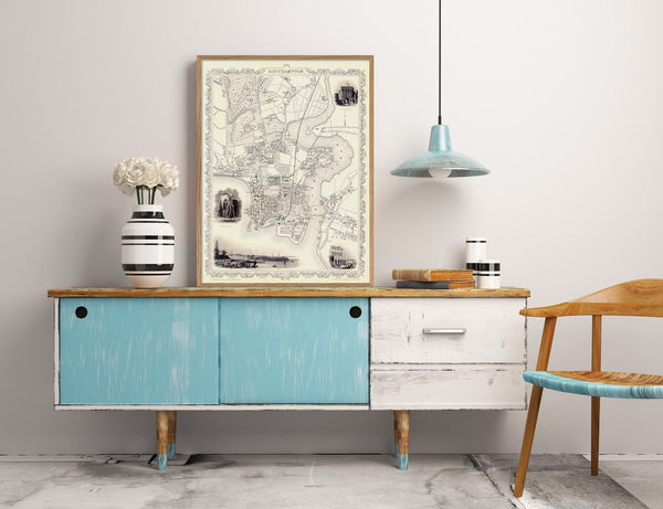 Classic Vintage City Map of Southampton, England 1851