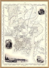 Classic Vintage City Map of Southampton, England 1851