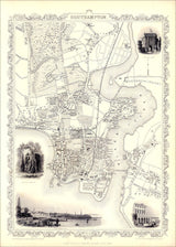Classic Vintage City Map of Southampton, England 1851