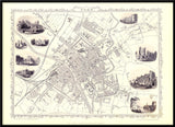 Classic Vintage City Map of York, England 1851