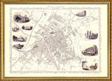 Classic Vintage City Map of York, England 1851
