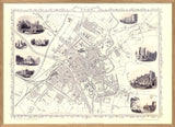 Classic Vintage City Map of York, England 1851