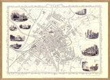 Classic Vintage City Map of York, England 1851