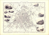Classic Vintage City Map of York, England 1851