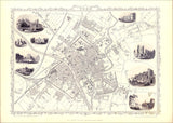 Classic Vintage City Map of York, England 1851