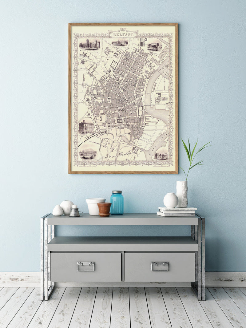 Classic Vintage City Map of Belfast 1851