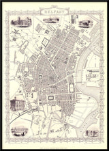 Classic Vintage City Map of Belfast 1851