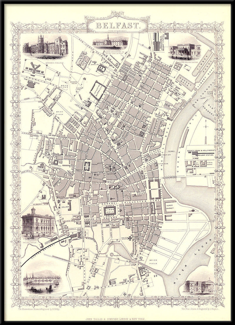 Classic Vintage City Map of Belfast 1851