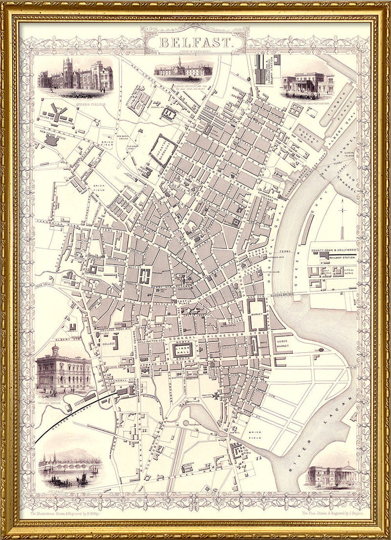 Classic Vintage City Map of Belfast 1851