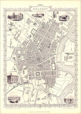 Classic Vintage City Map of Belfast 1851