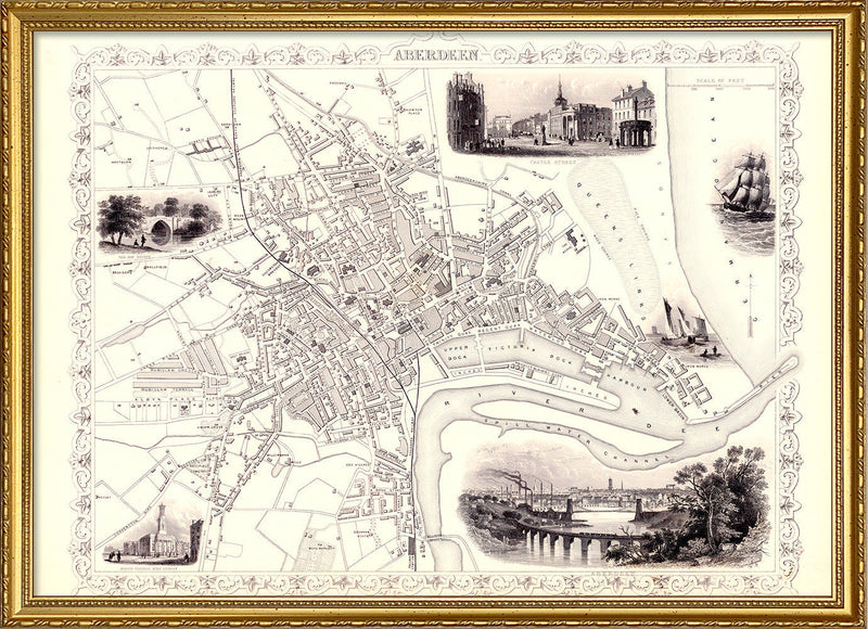 Classic Vintage City Map of Aberdeen, Scotland 1851