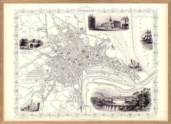 Classic Vintage City Map of Aberdeen, Scotland 1851