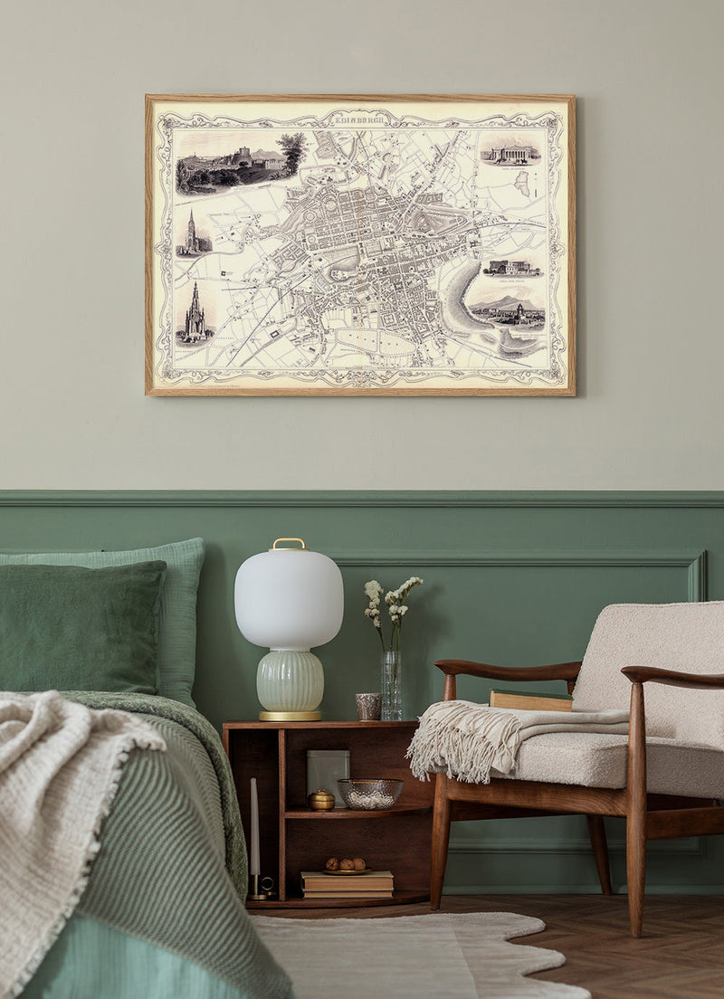 Classic Vintage City Map of Edinburgh, Scotland 1851