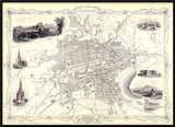 Classic Vintage City Map of Edinburgh, Scotland 1851