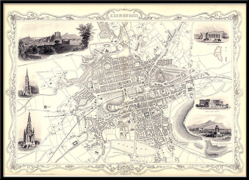 Classic Vintage City Map of Edinburgh, Scotland 1851