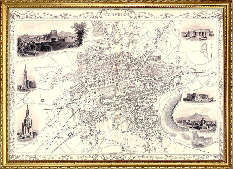 Classic Vintage City Map of Edinburgh, Scotland 1851